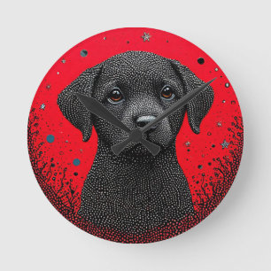Reloj Redondo Mediano Perro Negro Caprichoso