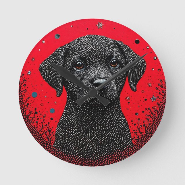 Reloj Redondo Mediano Perro Negro Caprichoso (Anverso)