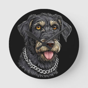 Reloj Redondo Mediano Perro Negro Con Collar de Cadena