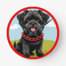 Perro negro lindo con collar rojo en estilo de dib