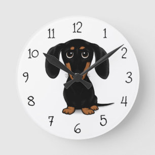 Reloj Redondo Mediano Perro negro y del moreno revestido liso lindo del