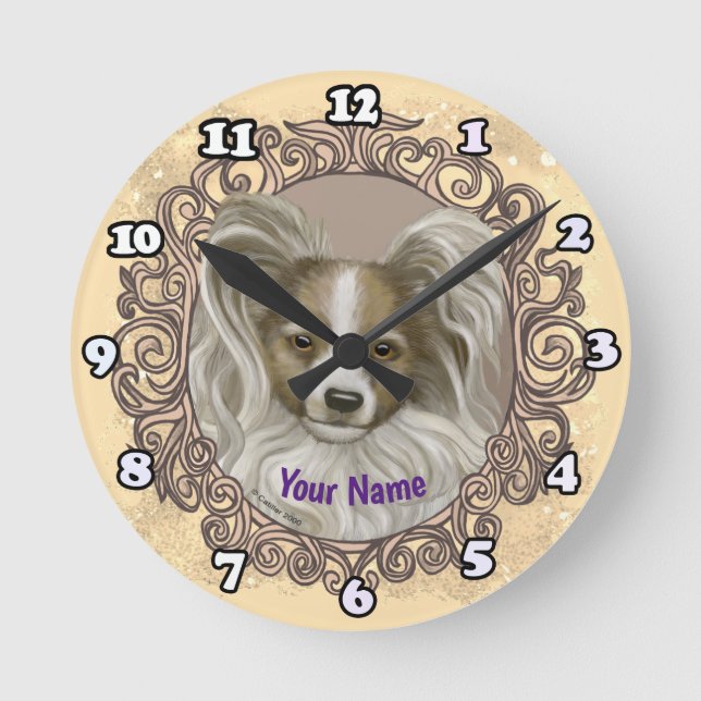 Reloj Redondo Mediano Perro Papillon (Anverso)