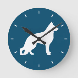Reloj Redondo Mediano Perro pastor alemán blanco GSD K9 Silhouette