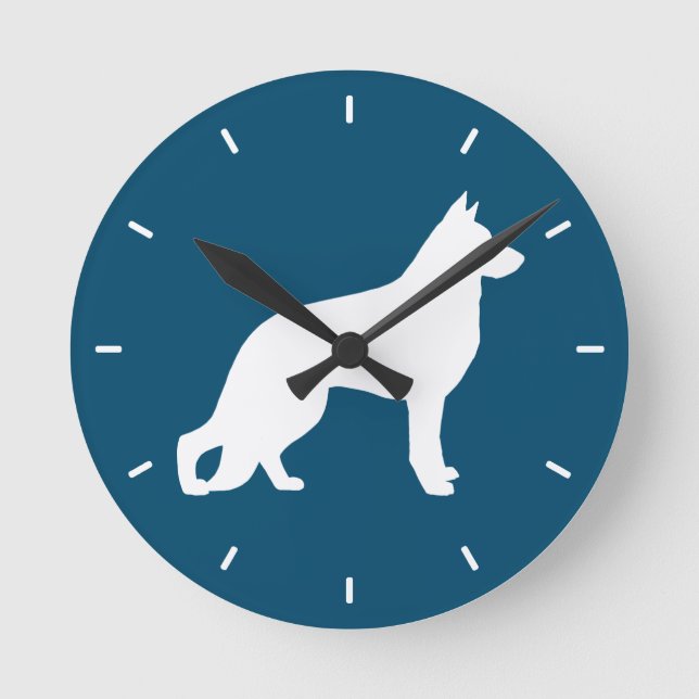 Reloj Redondo Mediano Perro pastor alemán blanco GSD K9 Silhouette (Anverso)