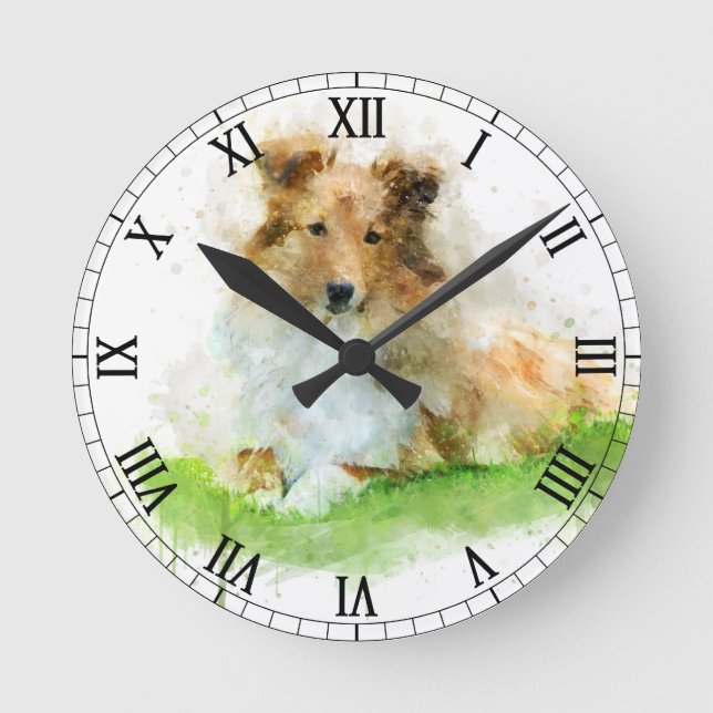 Reloj Redondo Mediano Perro pastor de Shetland/sheltie (Anverso)