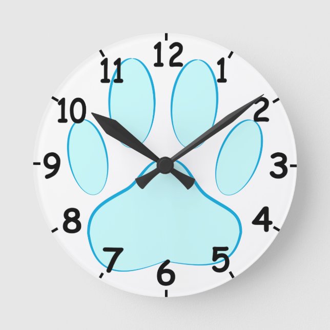 Reloj Redondo Mediano Perro Pawprint de los azules cielos (Anverso)