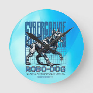 Reloj Redondo Mediano Perro Robo – Canino Cibernético Futurista