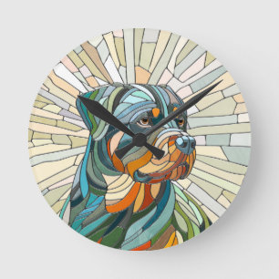 Reloj Redondo Mediano Perro Rottweiler - arte de mosaicos