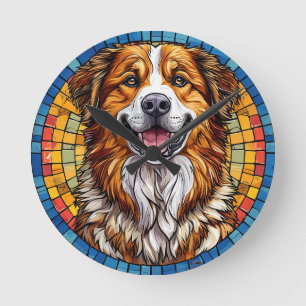 Reloj Redondo Mediano Perro sonriente en fondo de mosaico