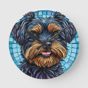 Reloj Redondo Mediano Perro Terrier Negro y Marrón