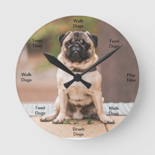 Reloj Redondo Mediano Perro Tiempo Pared Clock Pug
