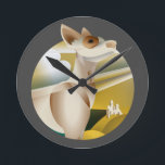 Reloj Redondo Mediano Perro vintage de podenco Art Deco<br><div class="desc">Este vintage diseño de estilo art decó celebra la presencia de un orgulloso podenco con vistas a un fondo de estilo art decó. Este diseño evoca el encanto de una época pasada, combinado con la elegante belleza de la colina ibicenca. Sería el regalo perfecto para cualquier amante de los suspiros....</div>