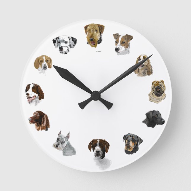 Reloj Redondo Mediano Perros de trabajo con mano (Anverso)