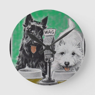 Reloj Redondo Mediano Perros escoceses: Blackie y Whitie en la radio