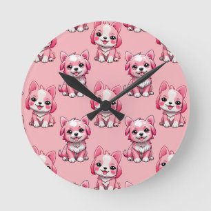 Reloj Redondo Mediano Perros rosados lindos
