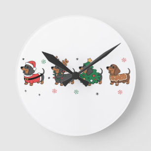 Reloj Redondo Mediano Perros salchicha de Navidad Cute Fiesta Perro salc