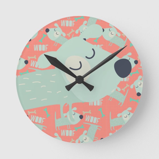 Reloj Redondo Mediano Perros y huesos de madera (Anverso)