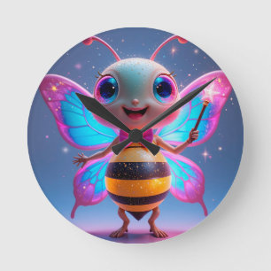 Reloj Redondo Mediano Personaje de abeja mágica brillante con alas brill