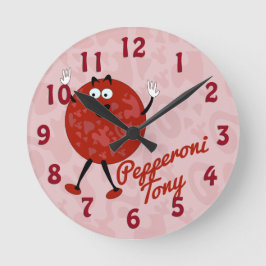 Reloj Redondo Mediano Personaje Pepperoni Tony Cute Personalizado Pizza