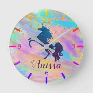 Reloj Redondo Mediano Personalice su propio unicornio colorido