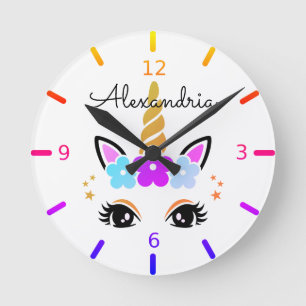 Reloj Redondo Mediano Personalice su propio unicornio floral colorido
