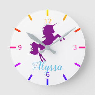 Reloj Redondo Mediano Personaliza tu propio unicornio púrpura