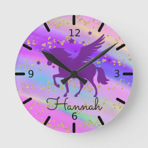 Reloj Redondo Mediano Personaliza Tu Propio Unicornio Púrpura