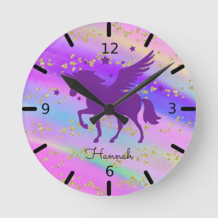 Reloj Redondo Mediano Personaliza tu propio unicornio púrpura