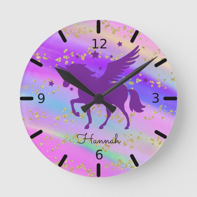 Reloj Redondo Mediano Personaliza tu propio unicornio púrpura (Anverso)