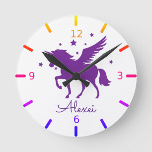 Reloj Redondo Mediano Personaliza Tu Propio Unicornio Púrpura Mágico
