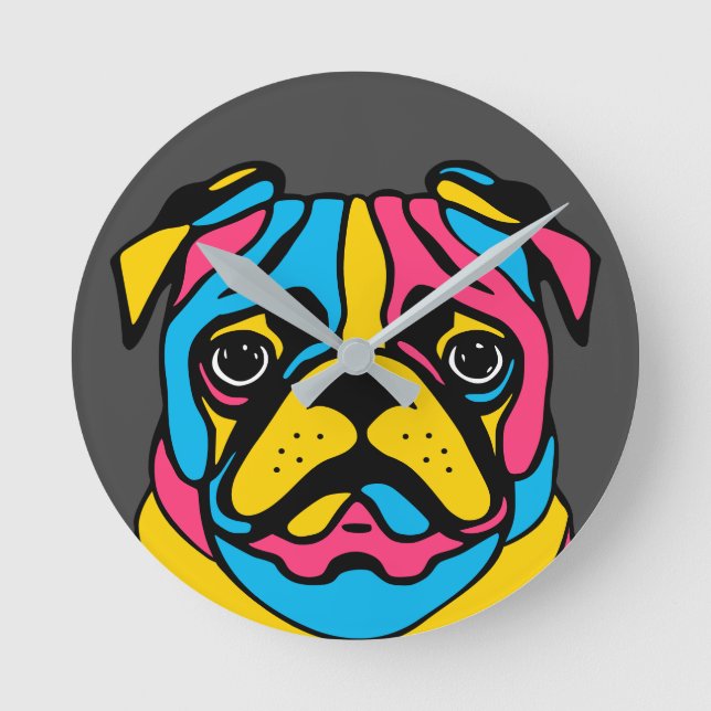 Reloj Redondo Mediano personalizable 3 tono pug (Anverso)