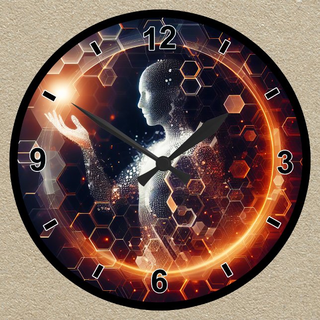 Reloj Redondo Mediano Personalizable Aura Hexagonal Digital Futurista (Subido por el creador)