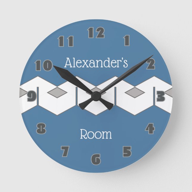 Reloj Redondo Mediano Personalizable de cheurón geométrico (Anverso)