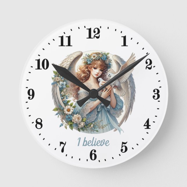 Reloj Redondo Mediano Personalizable de los amantes del Ángel Elegante (Anverso)