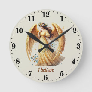 Reloj Redondo Mediano Personalizable de los amantes del Ángel Elegante