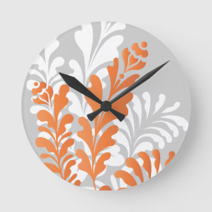 Reloj Redondo Mediano Personalizable floral tropical del naranja, blanco