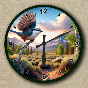 Reloj Redondo Mediano Personalizable Vista de la Montaña Nuthatch de pec