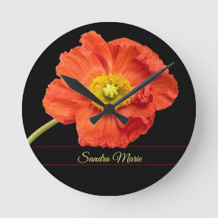 Reloj Redondo Mediano Personalización de la flor de amapola roja
