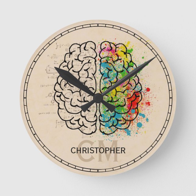Reloj Redondo Mediano Personalización Del Cerebro Humano De Izquierda Y  (Anverso)