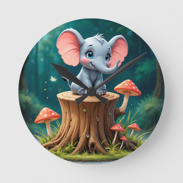 Reloj Redondo Mediano Personalizado Adorable Baby Elephant (Anverso)