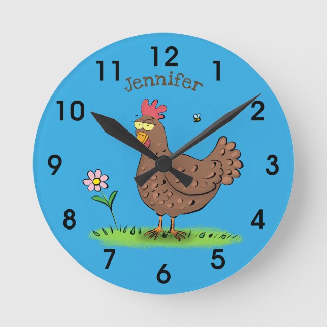 Reloj Redondo Mediano personalizado alegre rústico de pollo (Anverso)