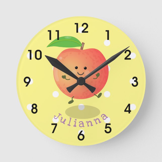 Reloj Redondo Mediano personalizado amarillo de melocotón alegre (Anverso)