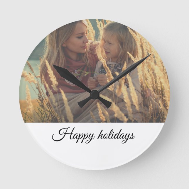 Reloj Redondo Mediano personalizado añada sus navidades de fotos  (Anverso)