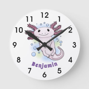 Reloj Redondo Mediano Personalizado axolotópico rosa adorable