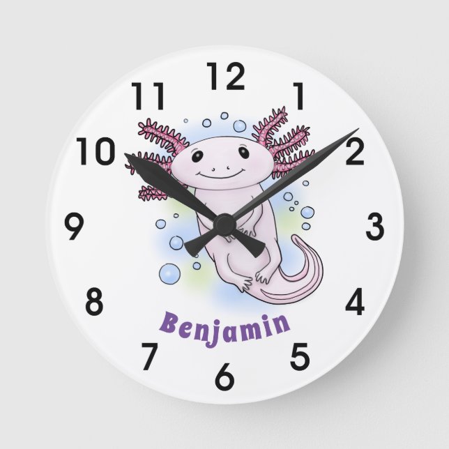 Reloj Redondo Mediano Personalizado axolotópico rosa adorable (Anverso)