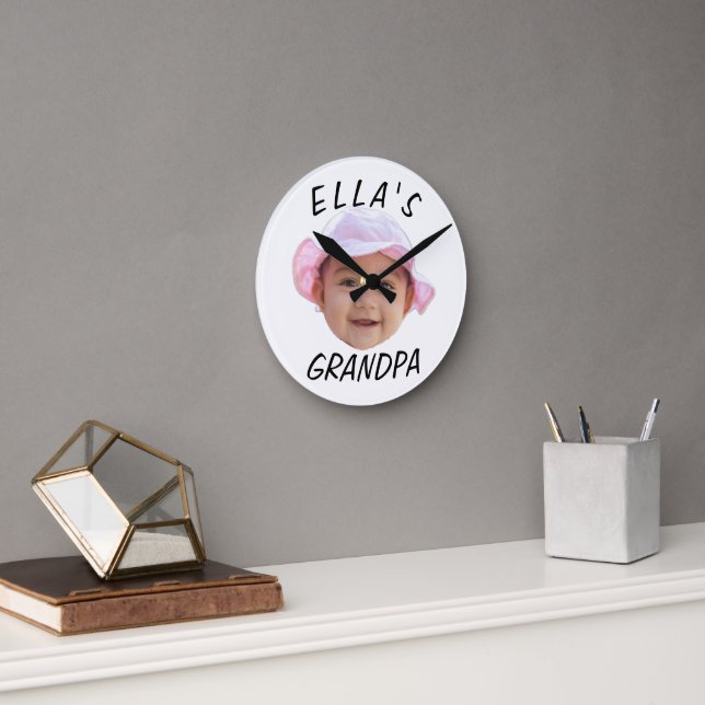 Reloj Redondo Mediano Personalizado Bebé Face Photo Textos Abuelo (Oficina)