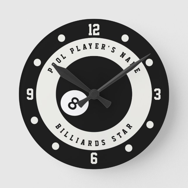 Reloj Redondo Mediano Personalizado Billiards Pool Table Pool Jugadores (Anverso)