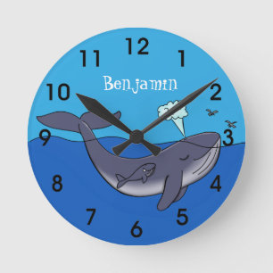 Reloj Redondo Mediano personalizado caprichoso de ballena y ternera