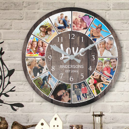 Reloj Redondo Mediano Personalizado Collage de fotos Rústico Farmhouse A