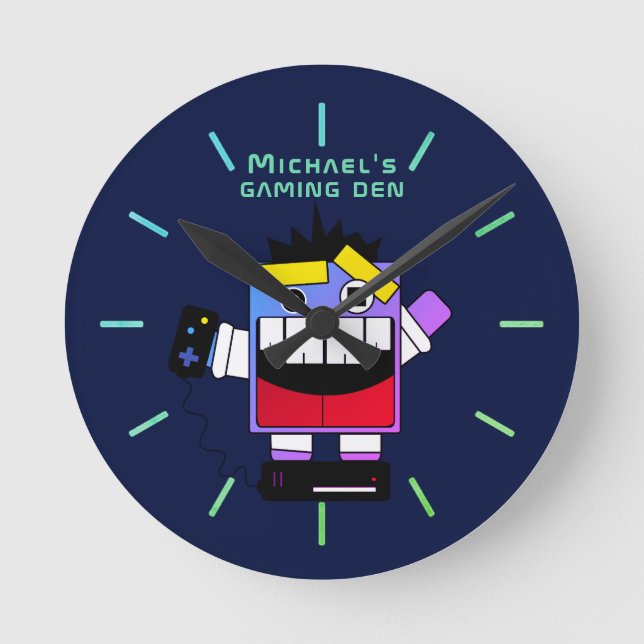 Reloj Redondo Mediano Personalizado Crazy Gamer JUGANDO A DEN Gamers (Anverso)